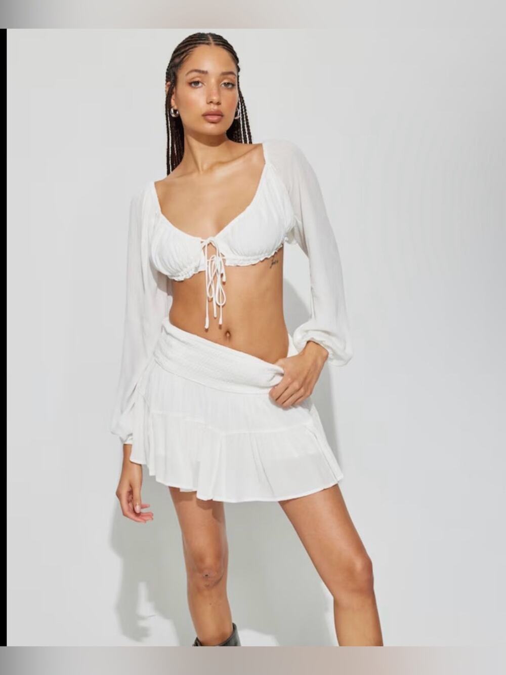 Garage White Off-Shoulder Crop Top